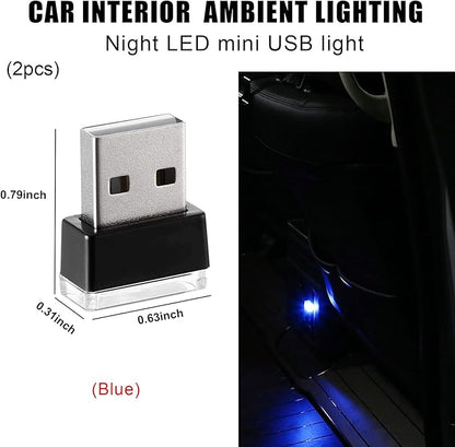 2 PCS USB LED Car Interior Atmosphere Lamp, Portable Mini LED Night Light, Plug-in USB Interface Trunk Ambient Lighting Kit, Universal Interior Car Accessories (Blue)