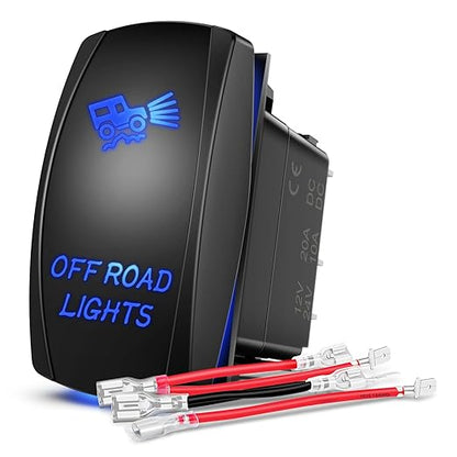 Nilight Off Road Lights Rocker Switch Led Light Bar 5 Pin Laser On SPST Switches 20A/12V 10A/24V Blue with Jumper Wires Set for Cars Trucks Boats ATVs UTVs RVs