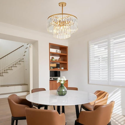17.7" Gold Semi Flush Mount 2-Tier Crystal Ceiling Light Fixtures for Dining Room Modern Industrial 8-Light Chandeliers Lighting for Bedroom Entryway Hallway Kitchen Island Living Room Foyer