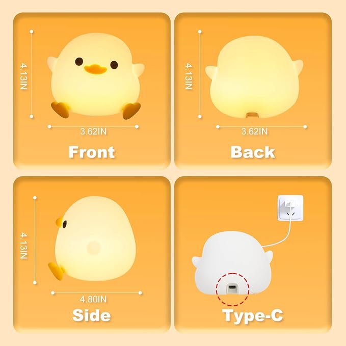 Dodo Duck Night Light, 50Hrs Duck Lamp Squishy, Tap Control 2 Brightness, 20Min Auto-Off, Rechargeable Animal Night Light for Kids Bedroom, [Mothers Day Gifts]