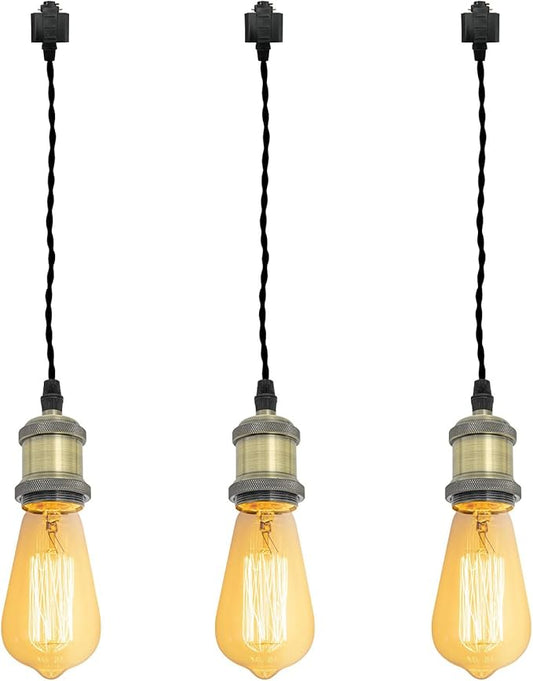 Kiven H-Type Wire Track LightPendants, 31.5 Inch Cord Length Black Weave Rope, Restaurant DecorativePendant Light Industrial Pendant Lamp 3 Pack,Bulb Not Included（Bronze）