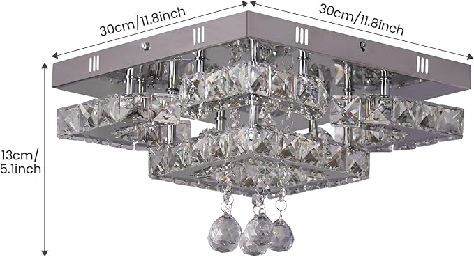 11.8" Modern Crystal Chandelier LED Ceiling Light Fixture Suitable for Kitchen Corridor Hallway Bedroom Bathroom Dining Room 4 Petals/Raindrop Ball Square Remote Control/APP (dimmable)
