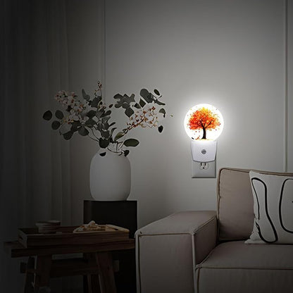 Autumn Tree Fall Plug in Night Light Auto Light Round Lamps Energy Saving Gift for Women Men Friends