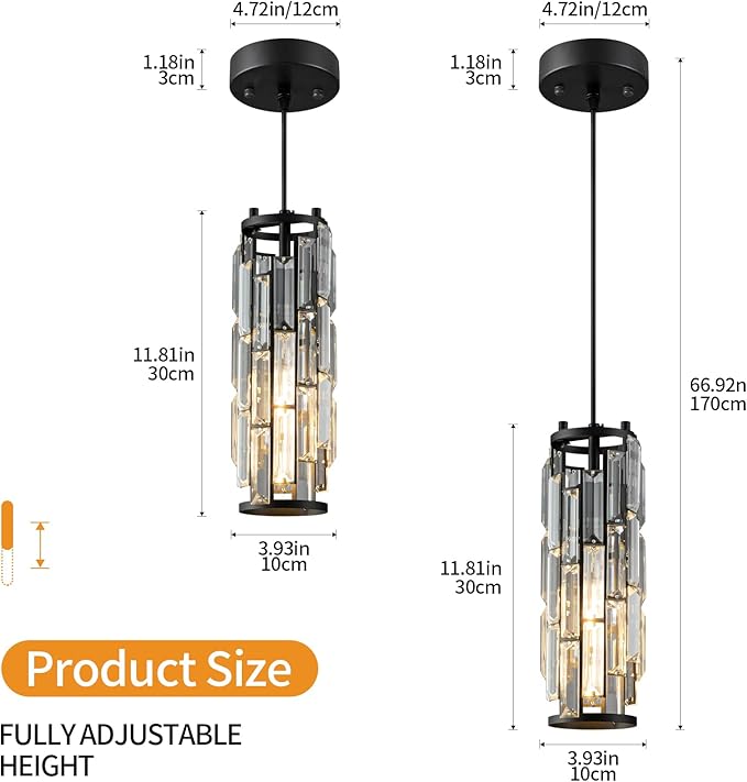 LMQNINE Pendant Lights Modern Black Pendant Light Mini Crystal Chandelier Pendant Lighting for Kitchen Island Dinning Room Bedroom Kitchen Sink Lighting (Black 2-Pack)