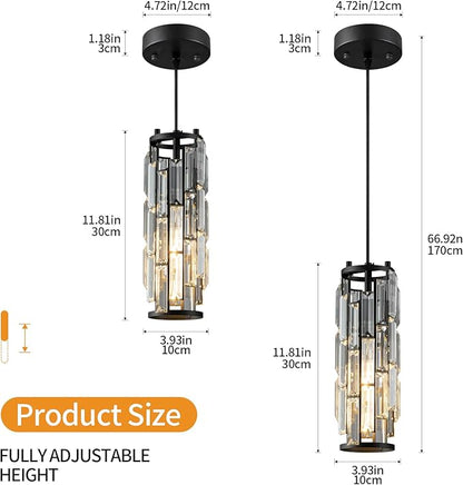 LMQNINE Pendant Lights Modern Black Pendant Light Mini Crystal Chandelier Pendant Lighting for Kitchen Island Dinning Room Bedroom Kitchen Sink Lighting (Black 3-Pack)