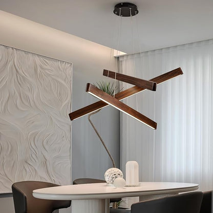 YISDESIGN 3-Light Linear Pendant,Dining Room Light Fixture,Modern Led Chandeliers for Living Room,Dimmable Wood Ceiling Pendant Light,45W for Living Room,Dining Room,Kitchen Island,Walnut Color