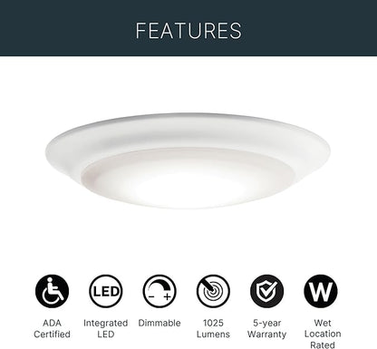 Kichler Horizon 7.4” LED Downlight/Ceiling Light 3000K in White, LED Ceiling Light Fixture for Modern Interiors, 43848WHLED30T