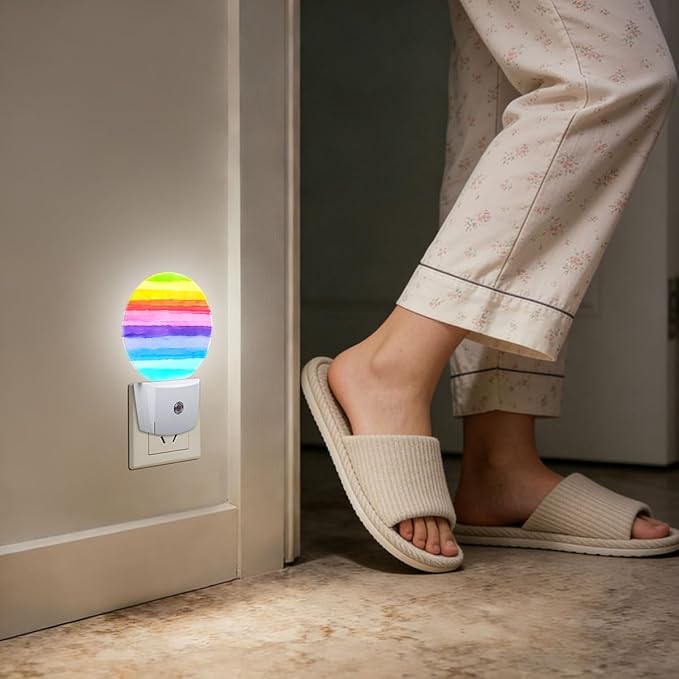 Rainbow Stripes LGBT Night Light Plug-in Sleep Lamp Led Dusk to Dawn Night Light for Bedroom