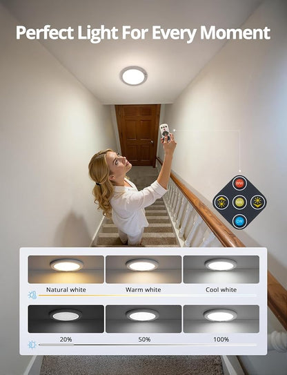 Combuh Battery Operated Shower Light Waterproof Inside, Rechargeable Motion Sensor Ceiling Lights Battery Powered with Remote, No Wiring Magnetic Cordless LED Overhead Lighting for Closet Hallway