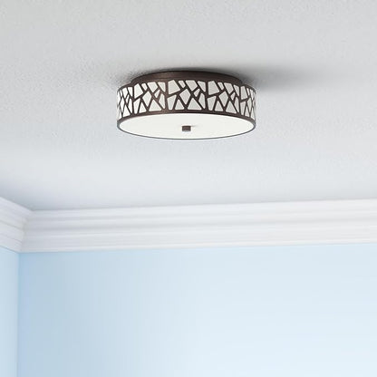 12 Inch Flush Mount Ceiling Light, 2 - Light Vintage Ceiling Lights Fixture with Frosted Glass Shade, Oil Rubbed Bronze Light Fixture for Hallway Corridor Kitchen Bathroom Bedroom Passway