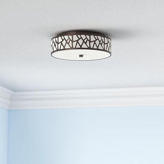 12 Inch Flush Mount Ceiling Light, 2 - Light Vintage Ceiling Lights Fixture with Frosted Glass Shade, Oil Rubbed Bronze Light Fixture for Hallway Corridor Kitchen Bathroom Bedroom Passway