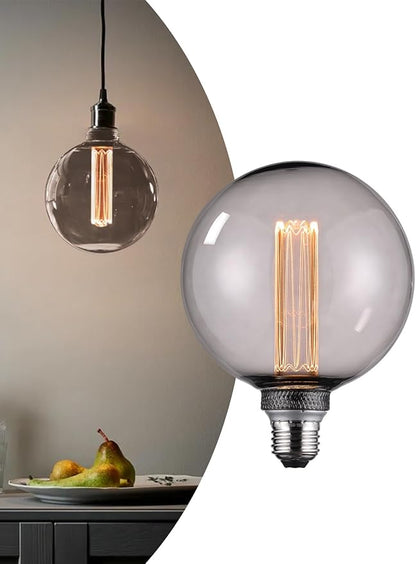 ESCENA Artist Series LED Globe Decorative Light Bulb 3.5W, G125 Round Edison Bulbs Dimmable, Virtual Filament Vintage Edison Bulb, Smoke Gray, E26 Medium Base, 2200K Soft Warm