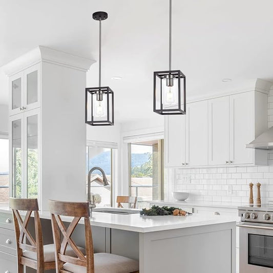 Single 1 Light Black and Brushed Nickel Modern Glass Pendant Light Industrial Modern Metal Chandelier with Clear Glass Shade for Dining Room Kitchen Island Foyer Cafe
