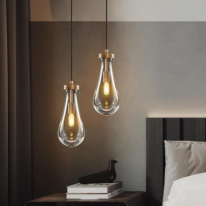 Raindrop Pendant Lights Kitchen Island: Copper Brown Teardrop Hanging Light - 2 Head Crystal Pendants Light over Dining Table - Durable Raindrop Lighting Fixture for Bedroom Hallway Bulbs Included