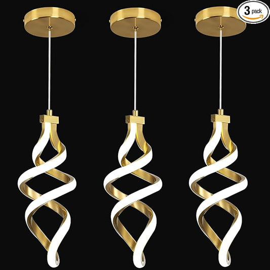 EIDISUNY 3 Packs Pendant Light, 15W Spiral Led Pendant Light, 4500K Modern Pendant Lights Kitchen Island, Adjustable Height Pendant Light for Dining Room Bedroom Kitchen Island Cafe