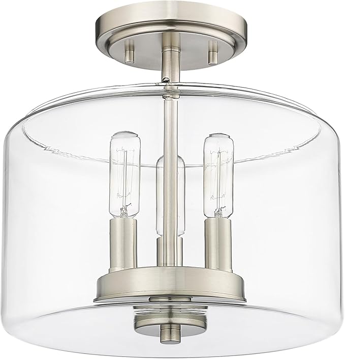 ML Lighting | Asheville Collection | 46923-BN | Metal 3-Light Semi-Flush in Brushed Nickel with Clear Glass Shade | for Compact Spaces Close to Ceiling | Modern Design with an Heirloom Quality