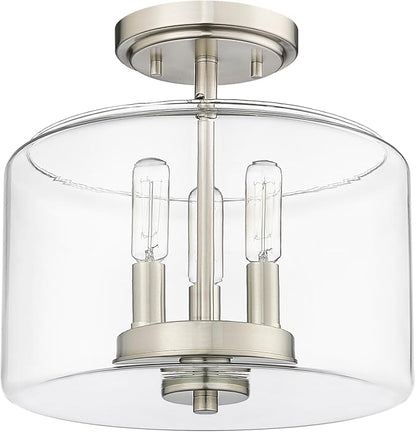ML Lighting | Asheville Collection | 46923-BN | Metal 3-Light Semi-Flush in Brushed Nickel with Clear Glass Shade | for Compact Spaces Close to Ceiling | Modern Design with an Heirloom Quality