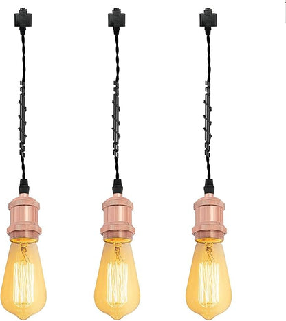 Kiven H-Type Track Lighting Pendants,Vintage Track Lighting Heads Adjustable Height, 3 Light Decorative h Track Pendant Lights, Bulb Not Included,Rose Gold Finish