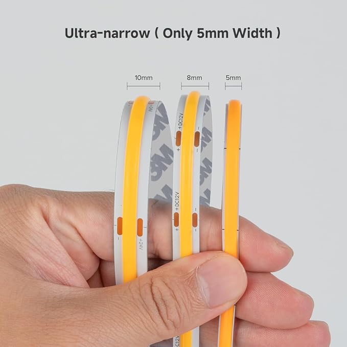 BTF-LIGHTING FCOB COB LED Strip Orange Color 5mm Width UL Listed Super Narrow Flexible Uniform Light DC24V 16.4FT CRI 90+ Dimmable LED Ribbon for Bedroom Home Indoor Decor(No Adapter or Controller)