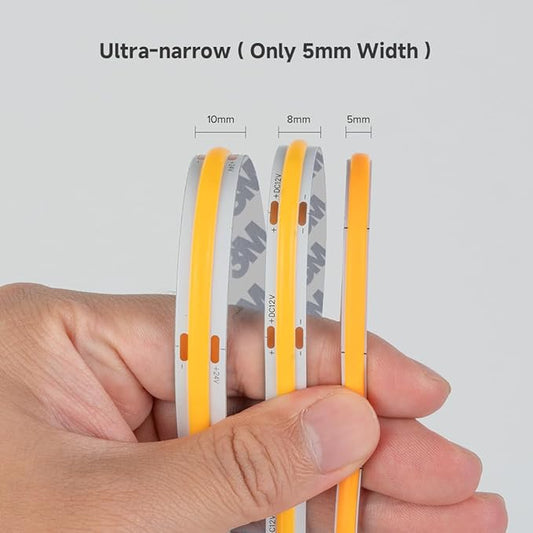 BTF-LIGHTING FCOB COB 5mm Width UL Listed Super Narrow Flexible Uniform Light LED Strip 16.4FT DC24V 6000K CRI 90+ Dimmable LED Ribbon for Kitchen Home Indoor Decoration(No Adapter or Controller)