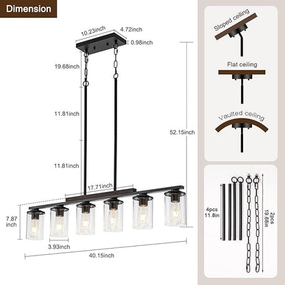 2026 Upgrade 40.15'' Large Dining Room Chandelier Over Table, 6-Light Wood Island Lights for Kitchen Island Lighting, Farmhouse Dining Room Light Fixture Black Farmhouse Chandeliers for Dining Room
