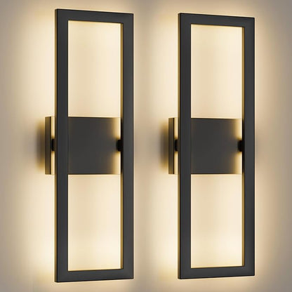 LamQee 22" Modern Outdoor Wall Lights, 3000K 1450LM Integrated LED Large Exterior Lighting Fixtures with Rectangle Frame, Matte Black Linear Outside Sconce Wall Mount for House Porch Patio Garage Door