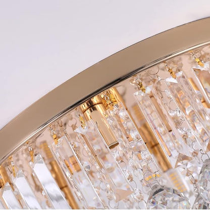 Mini Crystal Chandelier Ceiling Light,Flush Mount Modern Round K9 Crystal Raindrop Ceiling Lighting Fixture for Dining Room Bedroom Hallway Height 11''x Width 16''(French Gold)