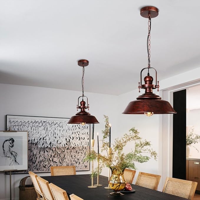 14" Copper Pendant Light, Farmhouse Industrial Vintage Hanging Light Fixture for Kitchen Island, Dining Room, Barn, Bar, Antique Red Bronze Finish