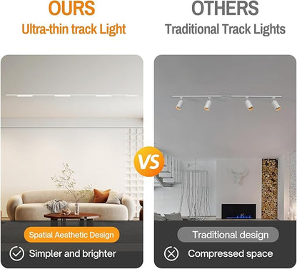 6.6FT Track Lighting with 3 x 4000K Floodlights Kit, Ultra-Thin Magnetic Track Lighting Rails Non-Build-in Design for Ceiling