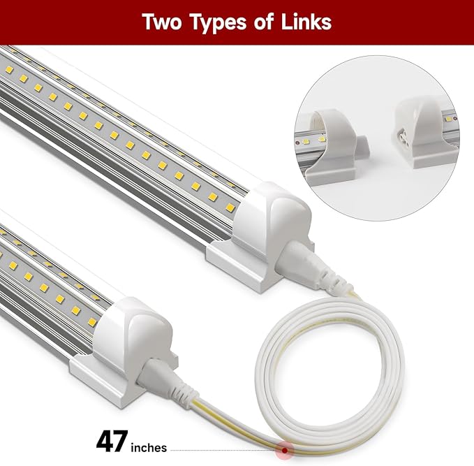2-Pack 3FT LED Shop Lights, 30W 4680LM 6000K Super Bright, T8 Integrated Tube Lights, 270 Degree Lighting for Garage Warehouse