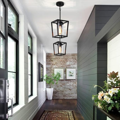 TOULMJ 3 Pack Black Pendant Lights Kitchen Island, Modern Lantern Pendant Light Fixtures, Farmhouse Kitchen Island Lighting Cage Metal Hanging Ceiling Light Fixture for Hallway Entryway Dining Room