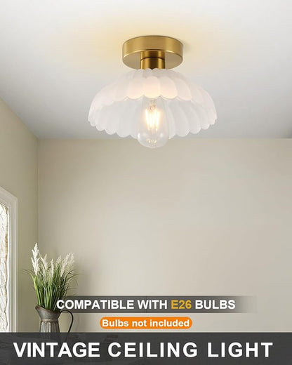 ANYLOVE 10 Inch Frosted Glass Vintage Glass Semi Flush Mount Ceiling Light, E26 Socket for Bedroom Kitchen Hallway Foyer