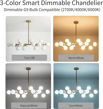 Mid Century Modern Chandelier Gold Linear Sputnik Chandeliers 16-Light Rectangular Pendant Lighting Fixture for Dining Room, Kitchen Island