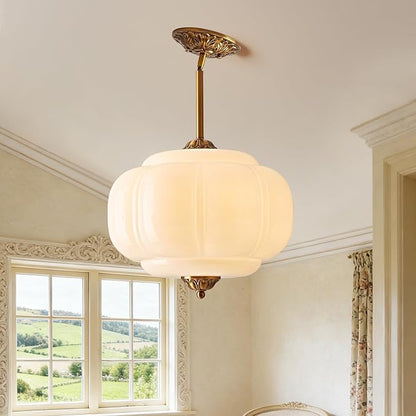 Milk Glass Pendant Light, 14.9 Inch White 3 Color Adjustable Mid-Century Ceiling Light Fixture Schoolhouse Hanging Lamp Chandelier for Kitchen Dining Room Hallway Bedroom (Bulbs Included)