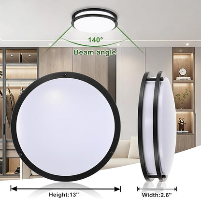 13 Inch Black Flush Mount Ceiling Light 2 Pack, 3CCT LED via Wall Switch Control, Dimmable 20W Modern Ceiling Lamp for Bathroom Bedroom Hallway Living Room