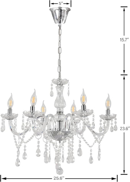 Vlaikz 6 Light Wedding Decoration Crystal Chandelier Candle Crystal Pendant Light Transparent K9 Crystal Lamp Modern Luxury Ceiling Living Room Bedroom Princess Room Hallway Lighting (Sliver)