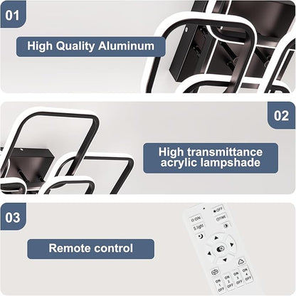 31.5" Modern LED Ceiling Light 6-Square Dimmable Ceiling Light Fixtures with Remote 3000K-6000K Black Close to Ceilings Lamp 60W for Living Room, Bedroom