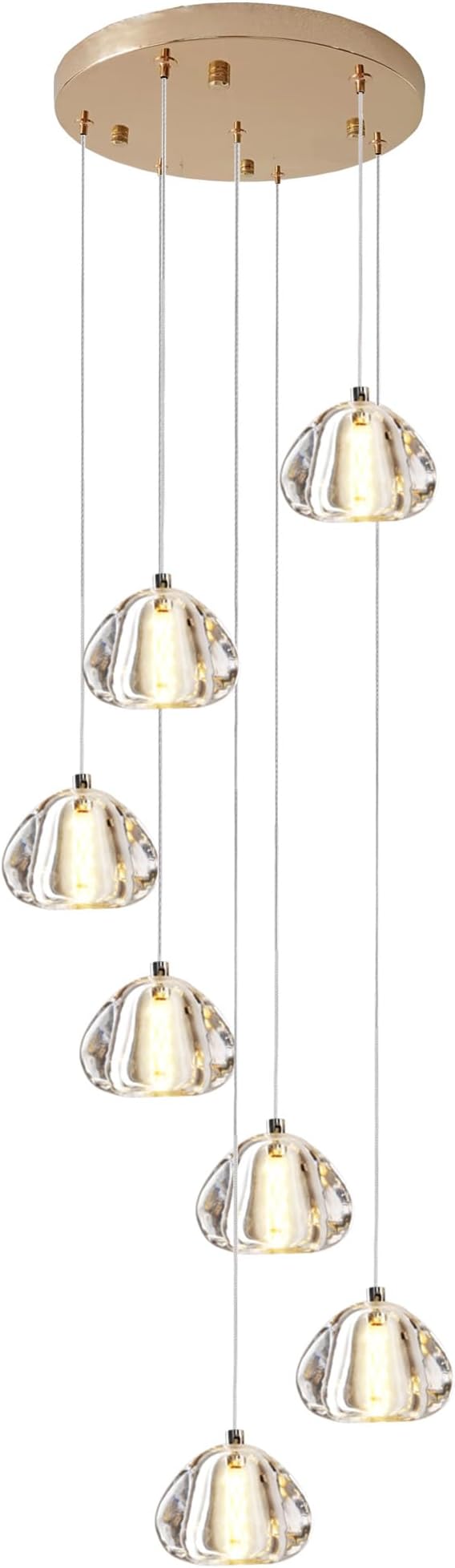 Modern Crystal Foyer Chandelier Entryway 7-Lights Gold, Raindrop Bubble Sphere LED Lighting Fixture for Staircase Living Room