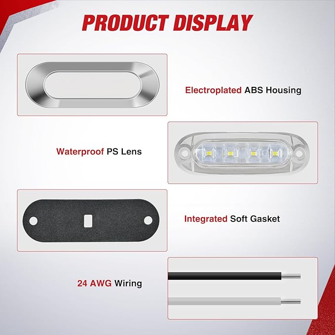 Nilight 10PCS White Oval Side Marker Lights 4 LED 3.7 Inch Clearance Lamp IP68 Waterproof DC 12-24V with Chrome Bezel Universal for Car Auto Truck Bus Trailer Boat Deck
