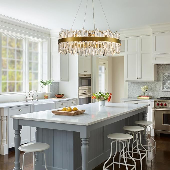 Gold Modern Oval Crystal Chandelier, 24-Lights Luxury Chandeliers Modern 2-Tiers K9 Crystal Chandelier Pendant, Light Fixture G9 Lights for Dining Living Room Entryway Kitchen Dia 30 inch