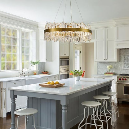 Gold Modern Oval Crystal Chandelier, 24-Lights Luxury Chandeliers Modern 2-Tiers K9 Crystal Chandelier Pendant, Light Fixture G9 Lights for Dining Living Room Entryway Kitchen Dia 30 inch