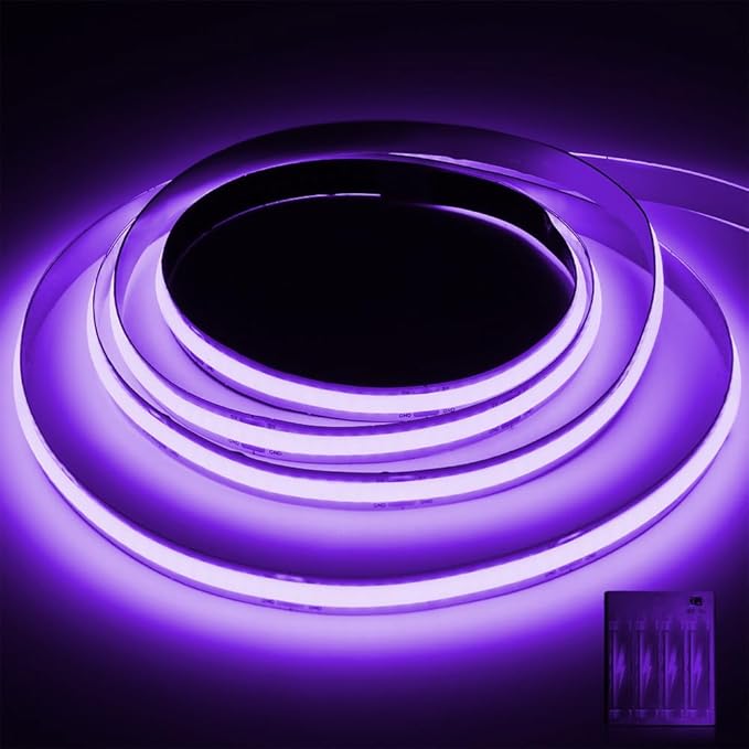 Battery Powered COB Led Strip Lights, 4.92Ft Battery Operated Purple LED Strip Light, High Brightness Flexible LED Tape Lights for TV, Cabinet, Glow Party, Halloween, Home DIY Decoration