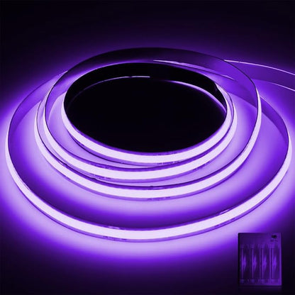 Battery Powered COB Led Strip Lights, 4.92Ft Battery Operated Purple LED Strip Light, High Brightness Flexible LED Tape Lights for TV, Cabinet, Glow Party, Halloween, Home DIY Decoration
