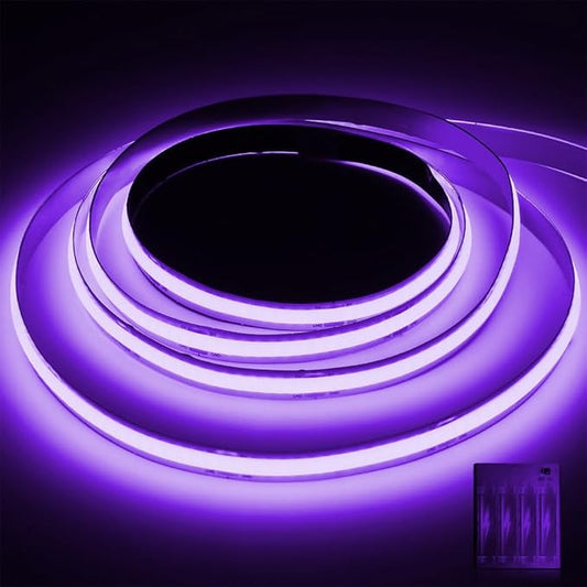 Battery Powered COB Led Strip Lights, 4.92Ft Battery Operated Purple LED Strip Light, High Brightness Flexible LED Tape Lights for TV, Cabinet, Glow Party, Halloween, Home DIY Decoration