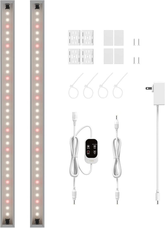 T5 Smart Grow Light for Indoor Plants,3500K Full Spectrum LED Plant Light Strips with 3/9/12H Auto Timer,Stepless Dimming,Modular Design，Plug and Play (White, 2 Pack)