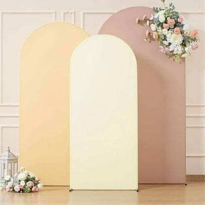 Set of 3 Arch Backdrop Covers(6ft, 5ft, 4ft) - Premium Stretchy Spandex Backdrop Arch Stand Cover for Baby Shower,Wedding,Party Decor Chiara Cover with Double-Sided Design(Cream Nude Champagne)