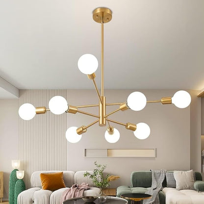 Sputnik Chandelier Modern Gold Chandelier Mid Century Ceiling Lighting Fixtures 8 Lights E26 for Living Room, Kitchen Island, Bedroom, Dining Room, and Farmhouse
