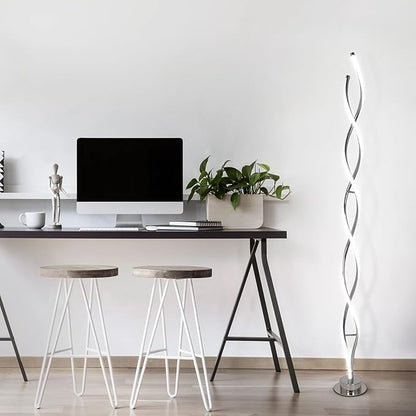 ADISUN 31W Modern Floor Lamp, LED Spiral Floor Lamp for Living Room, 3-Color Dimmable Standing Lamp with Remote Control, 58" Tall Floor Lamps for Living Room Bedroom Office Dining Rooms (Silver)