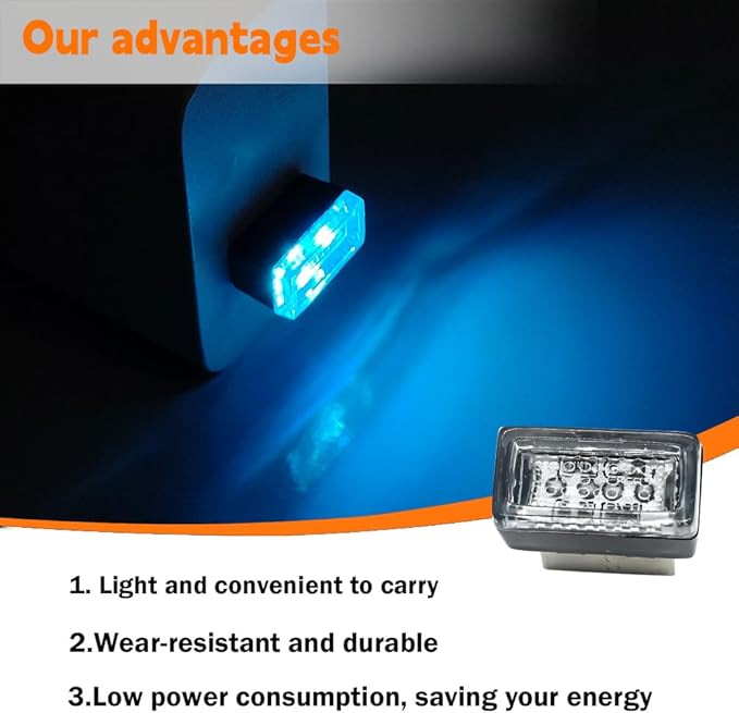 4PCS Car Interior Mood Lighting, Ambient Lighting Car, USB Light, USB Led, Durable, Lightweight and Convenient, Suitable for All Devices with USB Ports (Ice Blue)