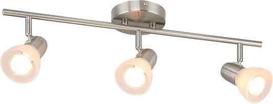 XiNBEi Lighting Track Light, 3 Light Kitchen Ceiling Light with Glass, Modern Fixed Rail Lighting Brushed Nickel XB-TR1237-3-BN